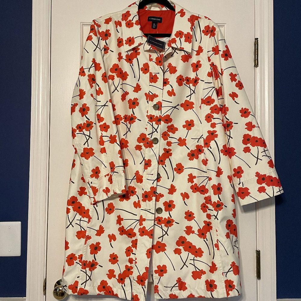LANDS END - Floral Spring Short Trench Coat XL